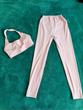Women's Light Pink High-Waist Leggings and Racerback Sports Bra Set